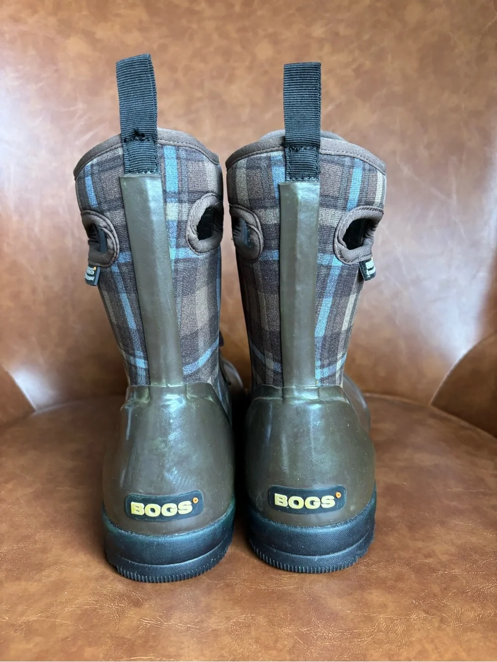 BOGS Sidney Plaid Olive Green Lace-Up Waterproof Rain Winter Boots Wonen’s 10